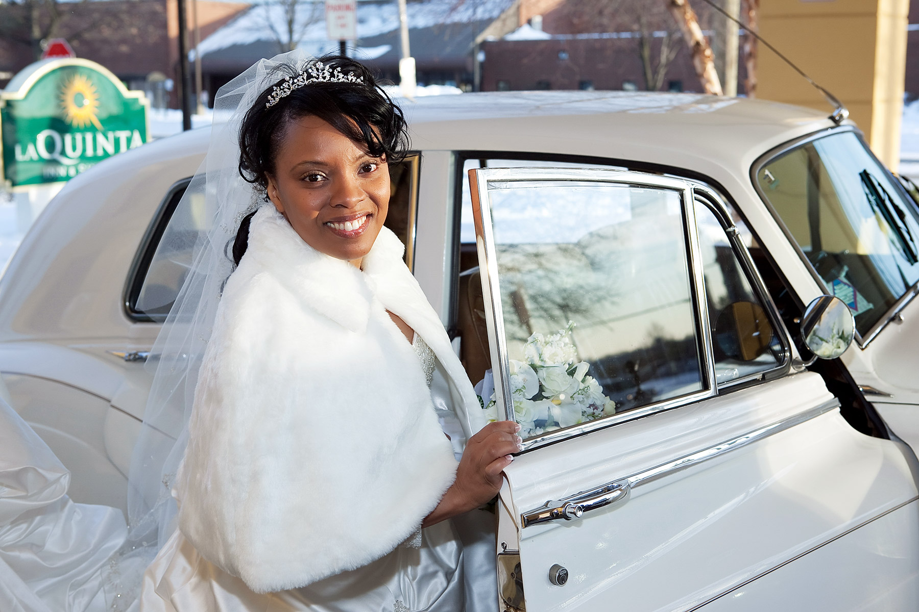 Bride at the limo